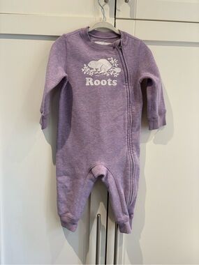 ROOTS Baby Organic Original Cooper Beaver Romper in Lavender Sparkle 12-18 mo